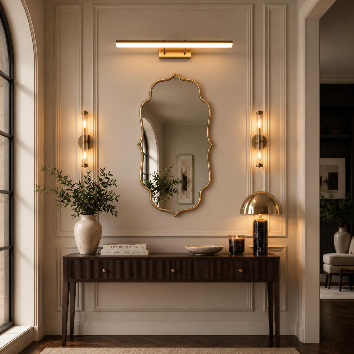 Modern Gold Bathroom Vanity Light Bar Wall Mounted Stainless Steel LED Adjustable 3-Colour