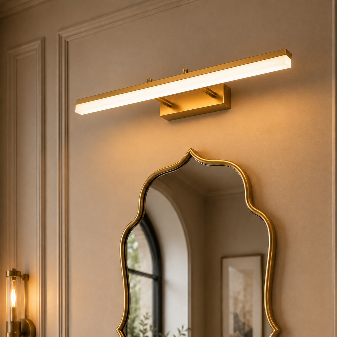 Modern Gold Bathroom Vanity Light Bar Wall Mounted Stainless Steel LED Adjustable 3-Colour
