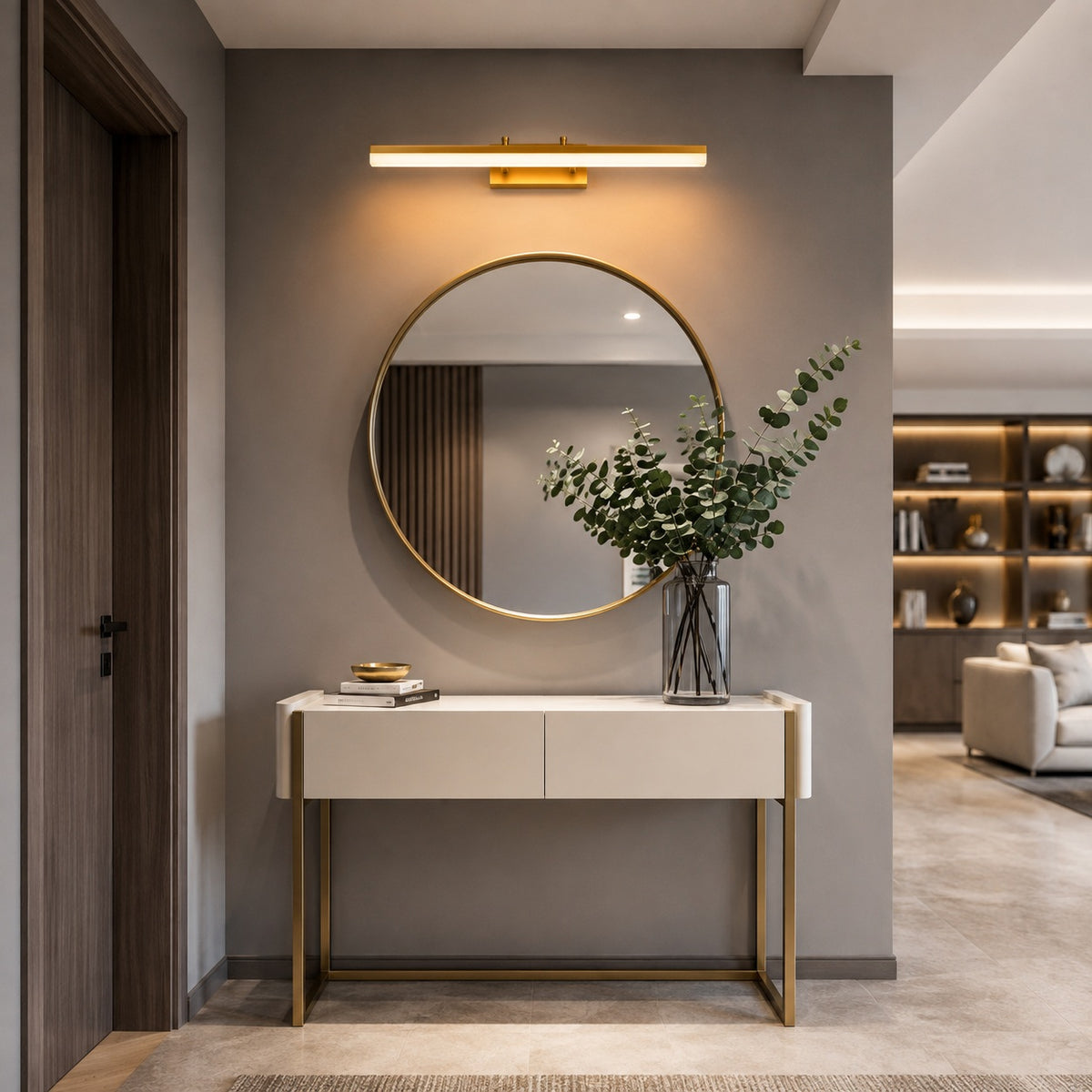 Modern Gold Bathroom Vanity Light Bar Wall Mounted Stainless Steel LED Adjustable 3-Colour