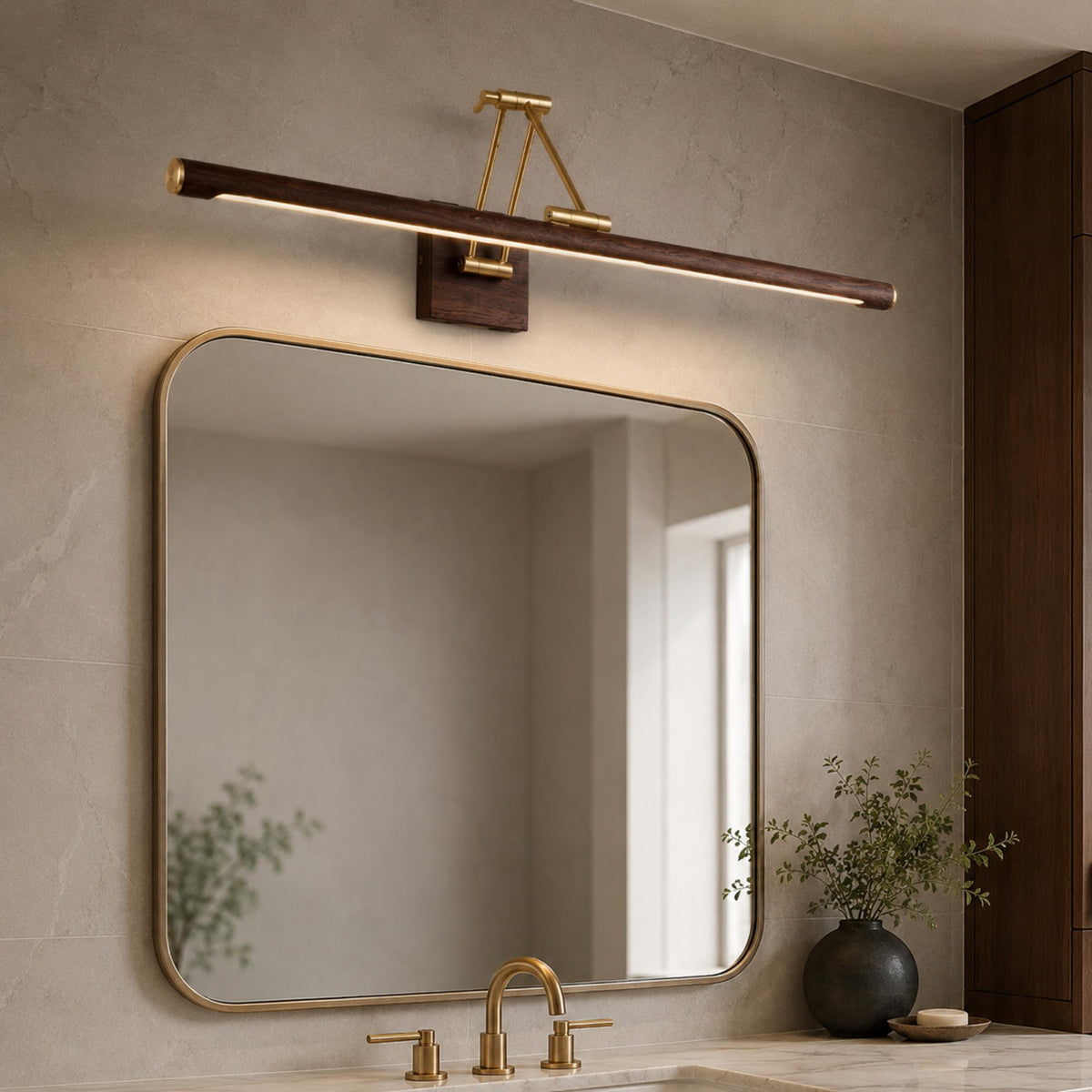Modern Walnut Wall Light Adjustable LED Sconce Fixture with Brass and Acrylic Components