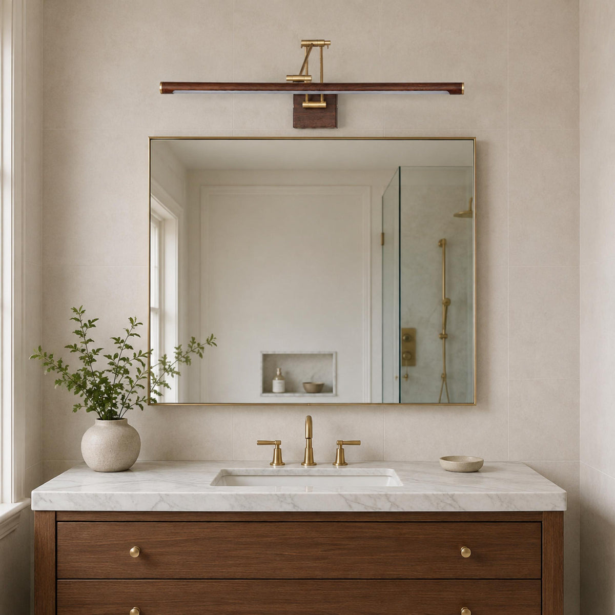 Modern Walnut Wall Light Adjustable LED Sconce Fixture with Brass and Acrylic Components