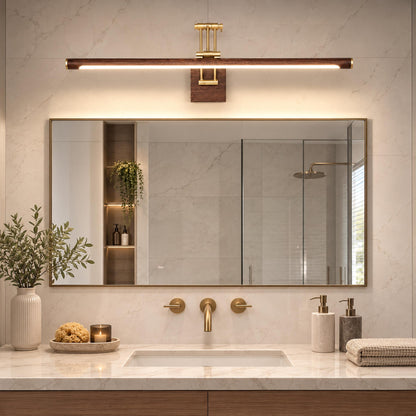 Modern Walnut Wall Light Adjustable LED Sconce Fixture with Brass and Acrylic Components