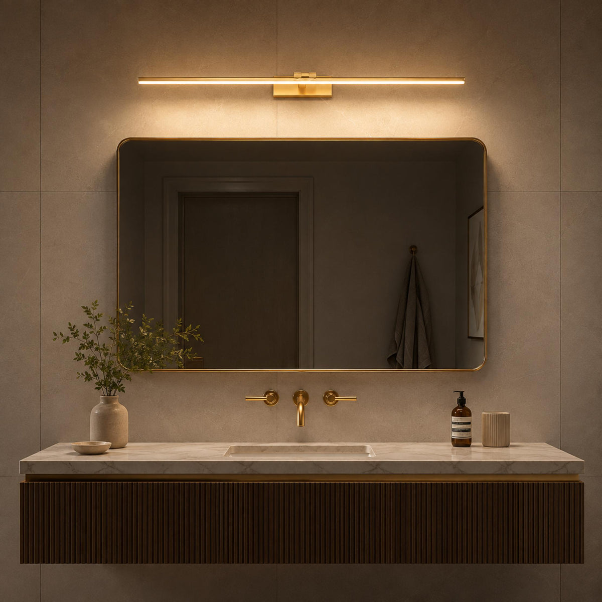 Modern LED Vanity Light Bar Wall Mounted Copper and Acrylic Adjustable for Bathroom Mirror