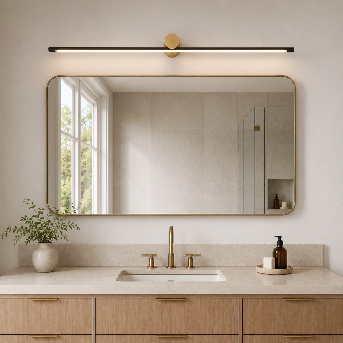 Modern Linear Bathroom Vanity Light Bar Wall Mounted Copper Acrylic LED Dimmable 3 Color Temperature