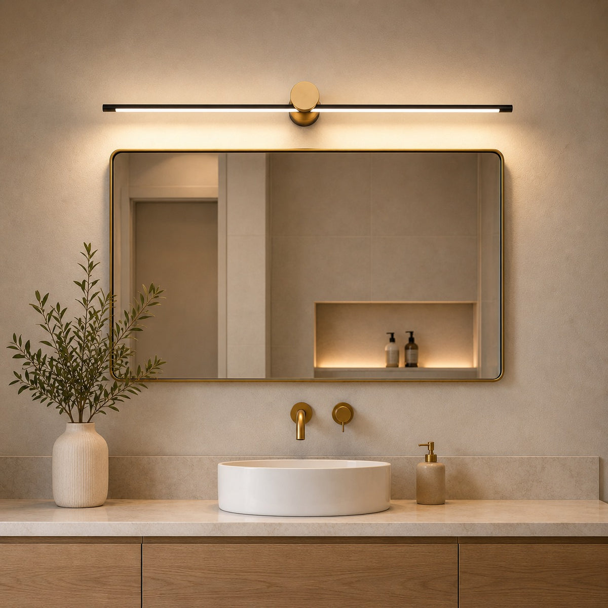 Modern Linear Bathroom Vanity Light Bar Wall Mounted Copper Acrylic LED Dimmable 3 Color Temperature