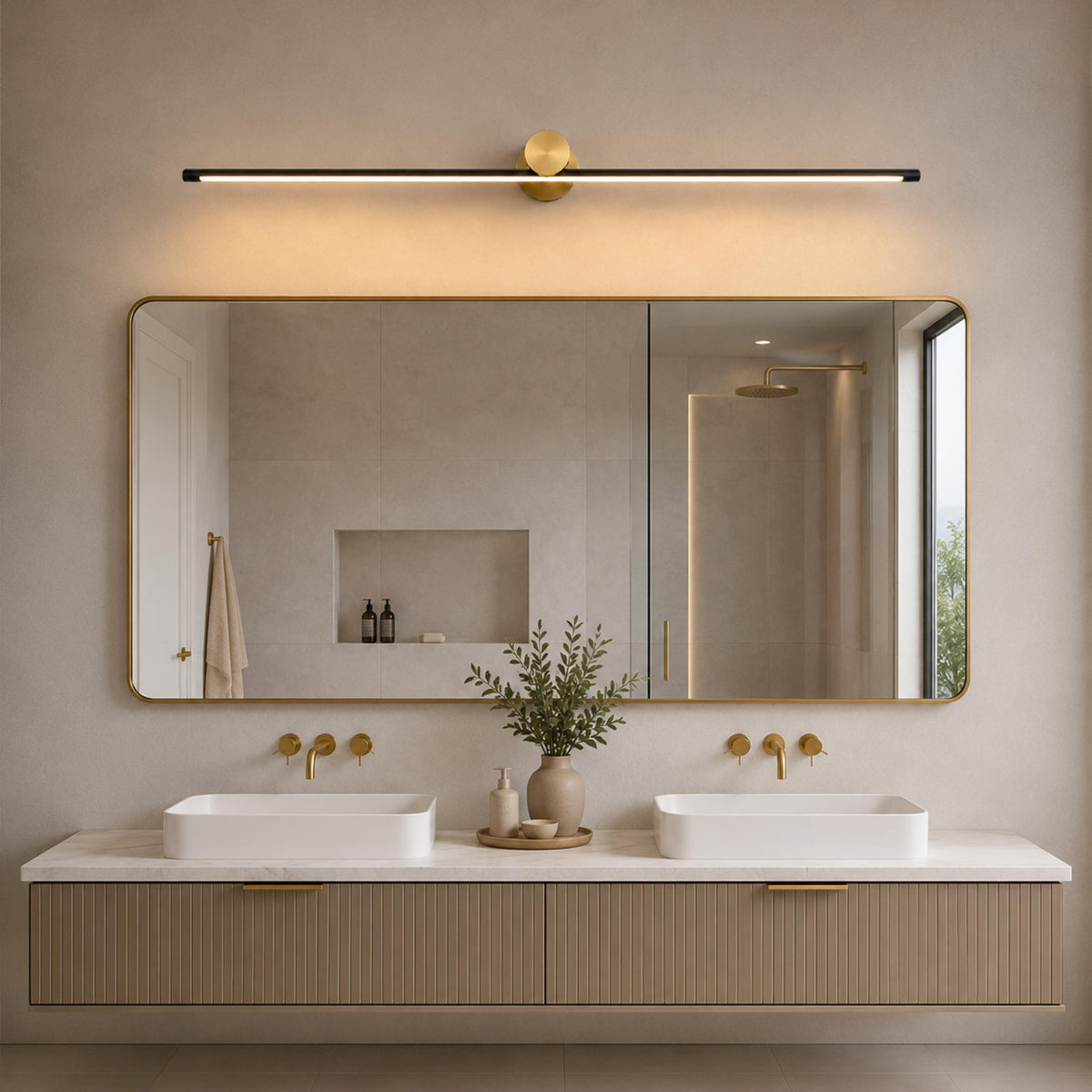 Modern Linear Bathroom Vanity Light Bar Wall Mounted Copper Acrylic LED Dimmable 3 Color Temperature