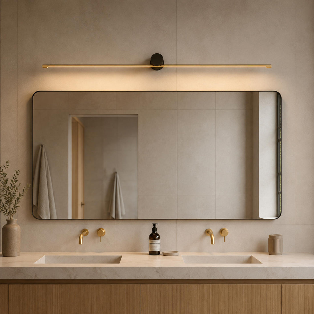 Modern Linear Bathroom Vanity Light Bar Wall Mounted Copper Acrylic LED Dimmable 3 Color Temperature