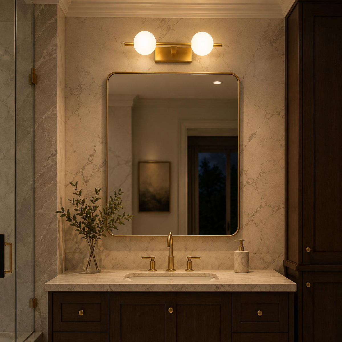 Modern LED Bathroom Vanity Light Bar Wall Mounted Copper Glass Shade Adjustable Color Temperature