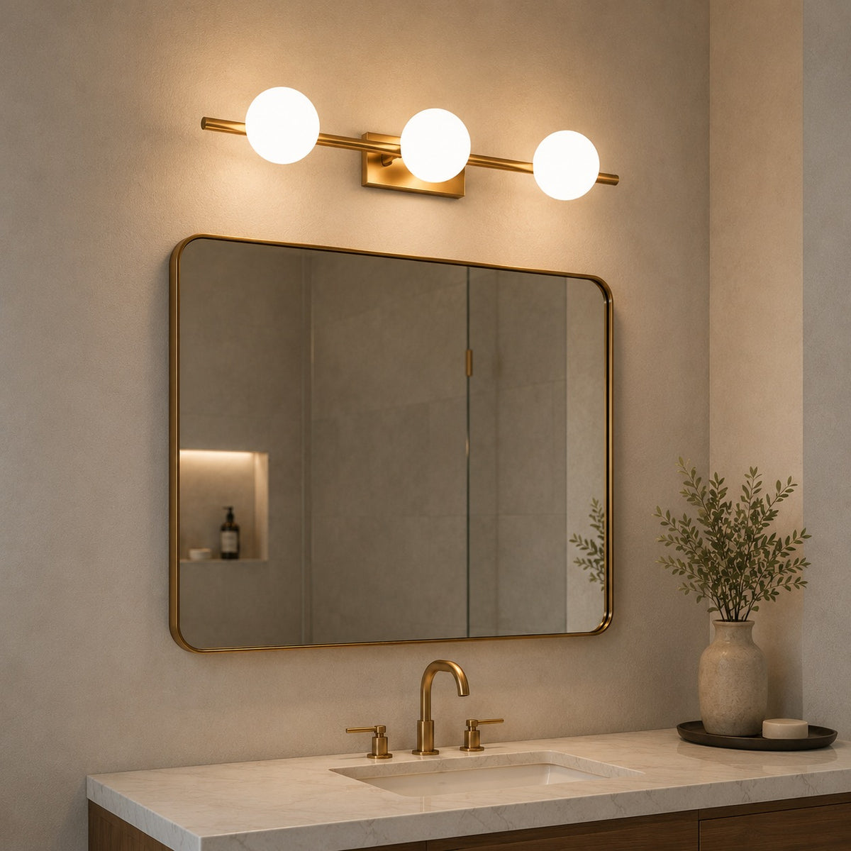 Modern LED Bathroom Vanity Light Bar Wall Mounted Copper Glass Shade Adjustable Color Temperature
