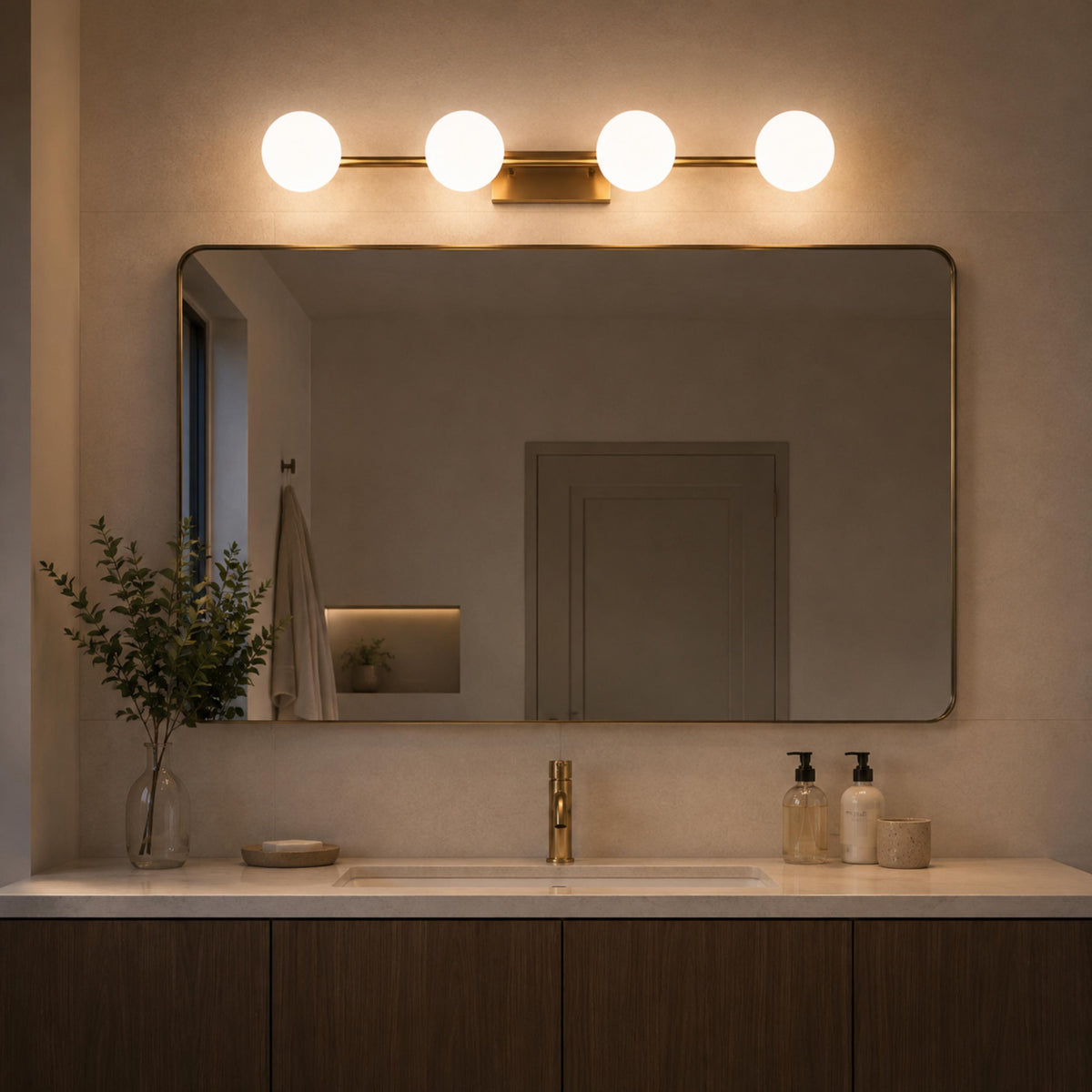 Modern LED Bathroom Vanity Light Bar Wall Mounted Copper Glass Shade Adjustable Color Temperature