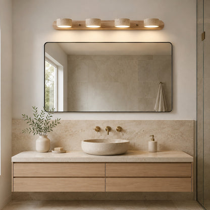 Rustic Wall Light Bathroom Sconce Hardwired Wood and Stone LED Energy Efficient Fixture