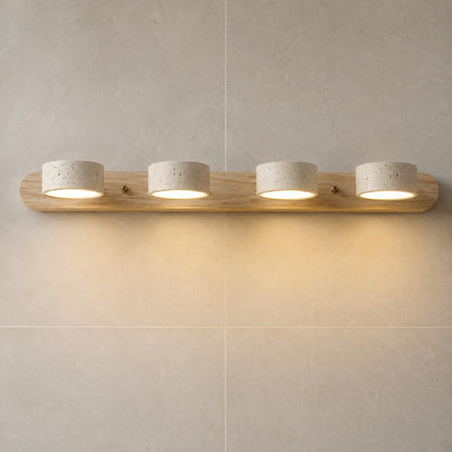 Rustic Wall Light Bathroom Sconce Hardwired Wood and Stone LED Energy Efficient Fixture