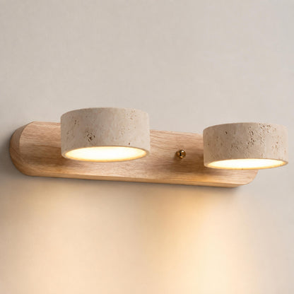 Rustic Wall Light Bathroom Sconce Hardwired Wood and Stone LED Energy Efficient Fixture