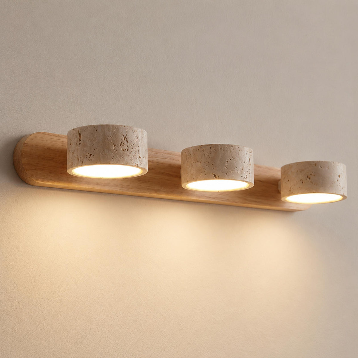 Rustic Wall Light Bathroom Sconce Hardwired Wood and Stone LED Energy Efficient Fixture