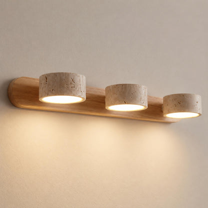 Rustic Wall Light Bathroom Sconce Hardwired Wood and Stone LED Energy Efficient Fixture