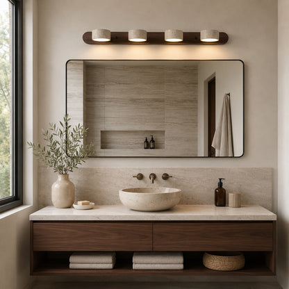 Rustic Wall Light Bathroom Sconce Hardwired Wood and Stone LED Energy Efficient Fixture