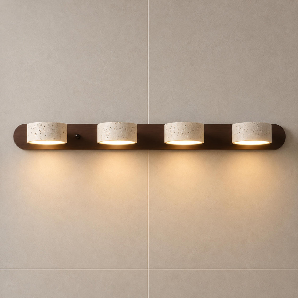 Rustic Wall Light Bathroom Sconce Hardwired Wood and Stone LED Energy Efficient Fixture