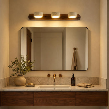 Rustic Wall Light Bathroom Sconce Hardwired Wood and Stone LED Energy Efficient Fixture