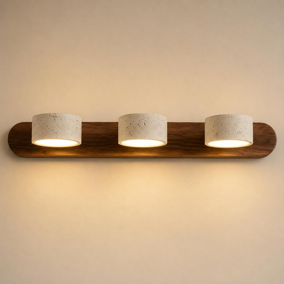 Rustic Wall Light Bathroom Sconce Hardwired Wood and Stone LED Energy Efficient Fixture