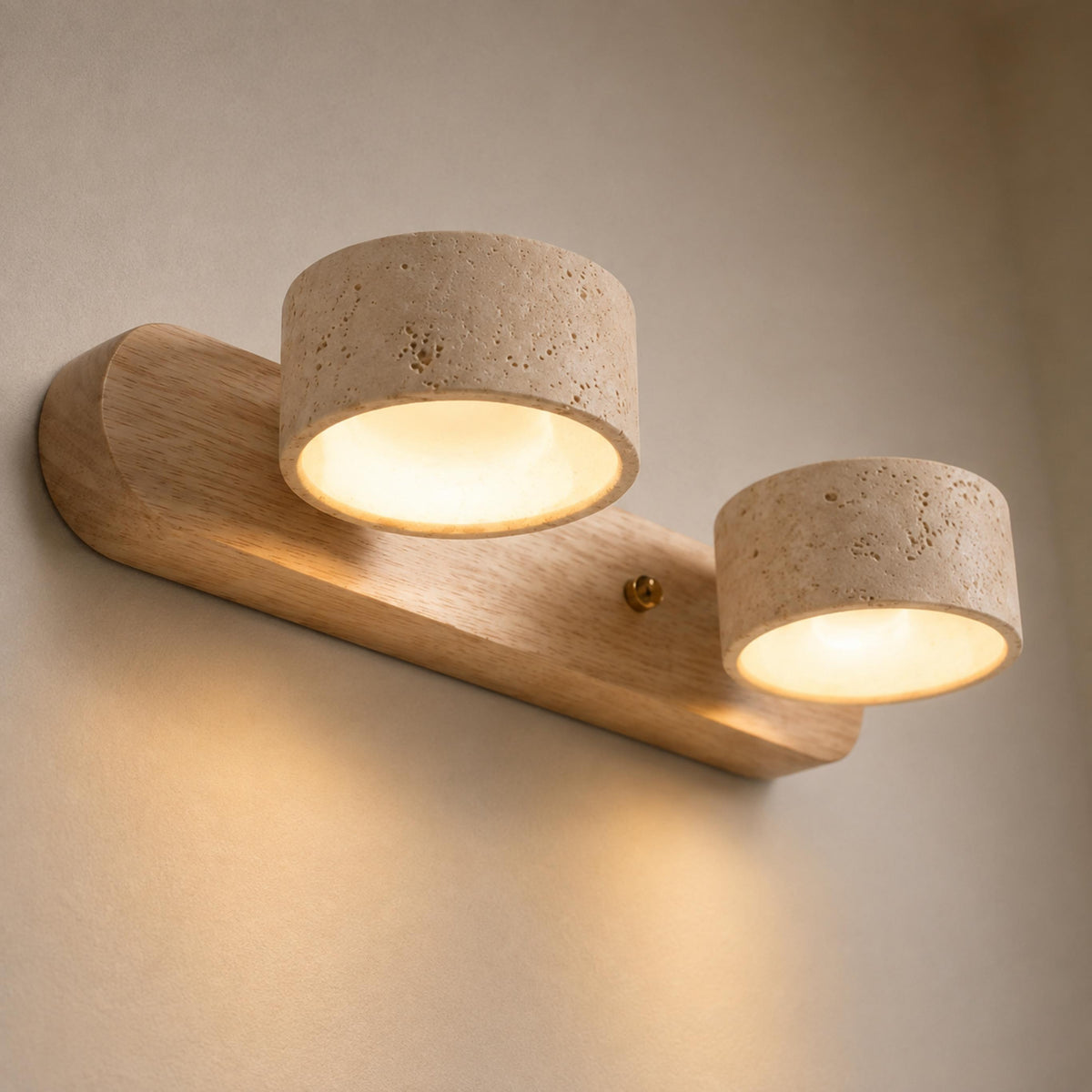 Rustic Wall Light Bathroom Sconce Hardwired Wood and Stone LED Energy Efficient Fixture