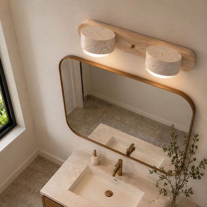 Rustic Wall Light Bathroom Sconce Hardwired Wood and Stone LED Energy Efficient Fixture