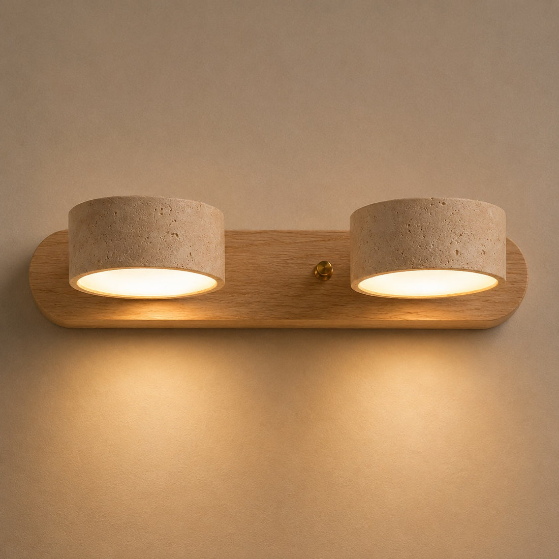 Rustic Wall Light Bathroom Sconce Hardwired Wood and Stone LED Energy Efficient Fixture