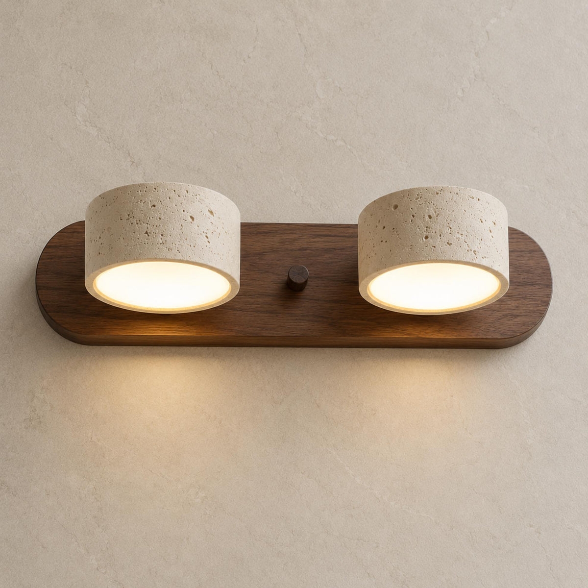 Rustic Wall Light Bathroom Sconce Hardwired Wood and Stone LED Energy Efficient Fixture