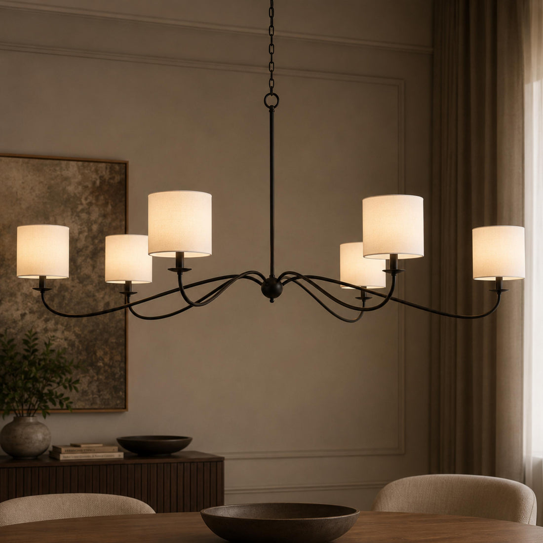 Modern Iron Chandelier Light Hanging Fixture with Adjustable Height for Dining Room