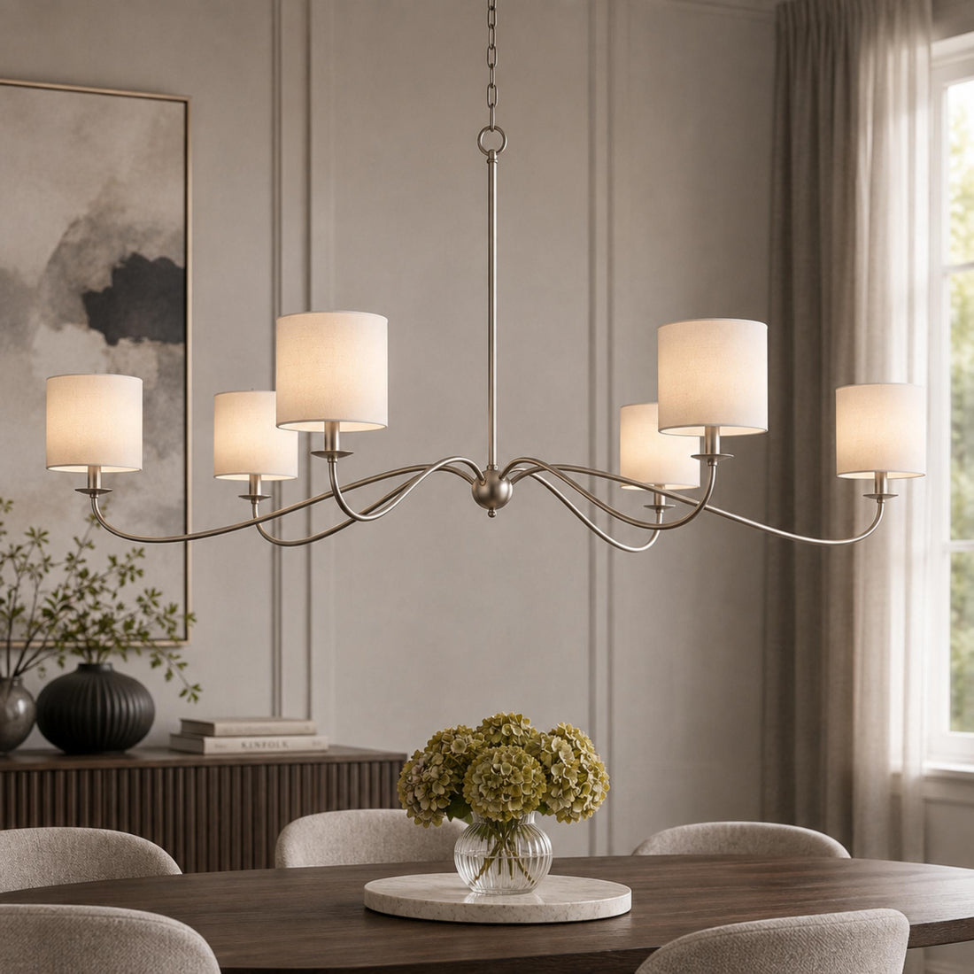 Modern Iron Chandelier Light Hanging Fixture with Adjustable Height for Dining Room