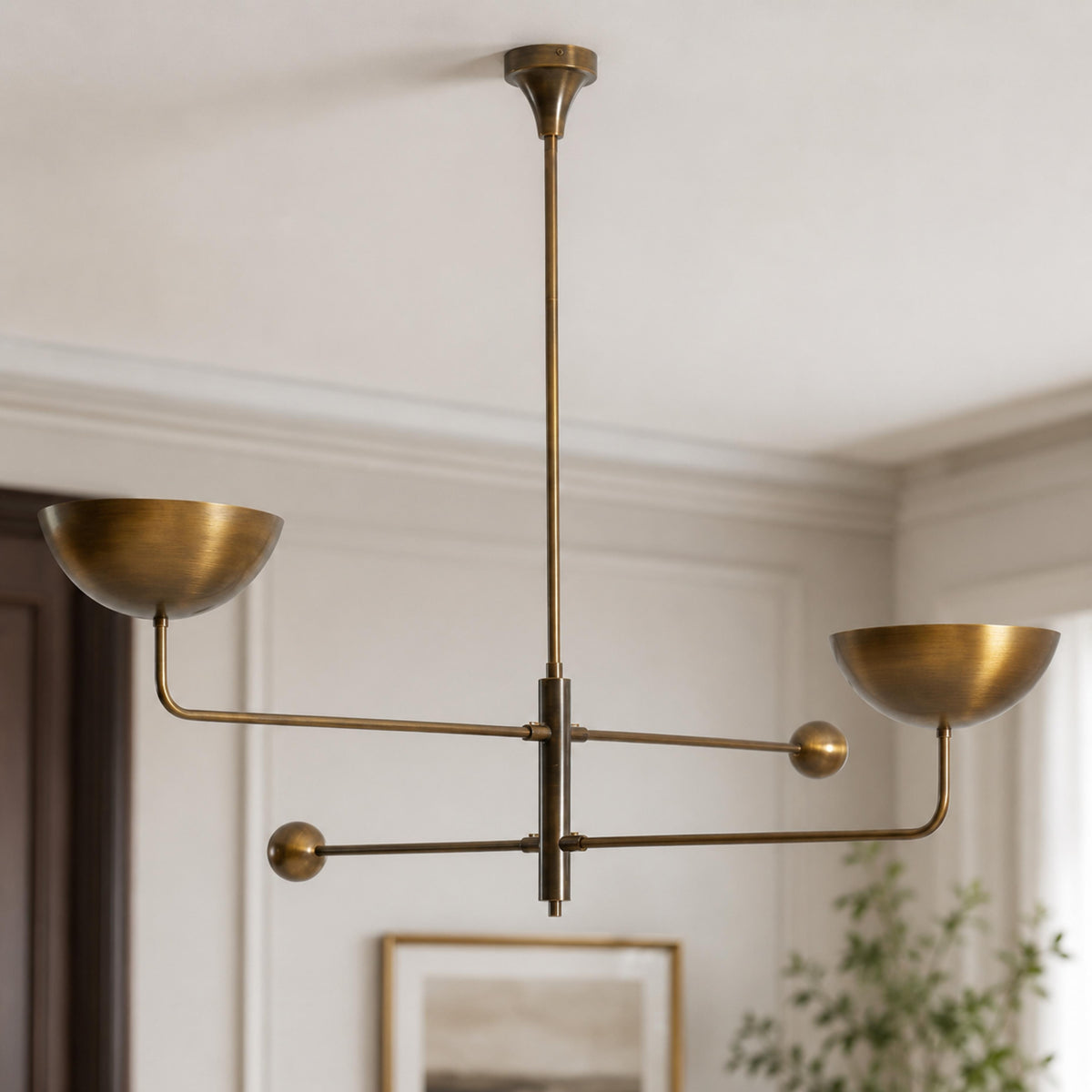 Modern Nautical Chandelier Hanging Light Adjustable Height Antique Brass Metal LED