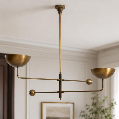 Modern Nautical Chandelier Hanging Light Adjustable Height Antique Brass Metal LED