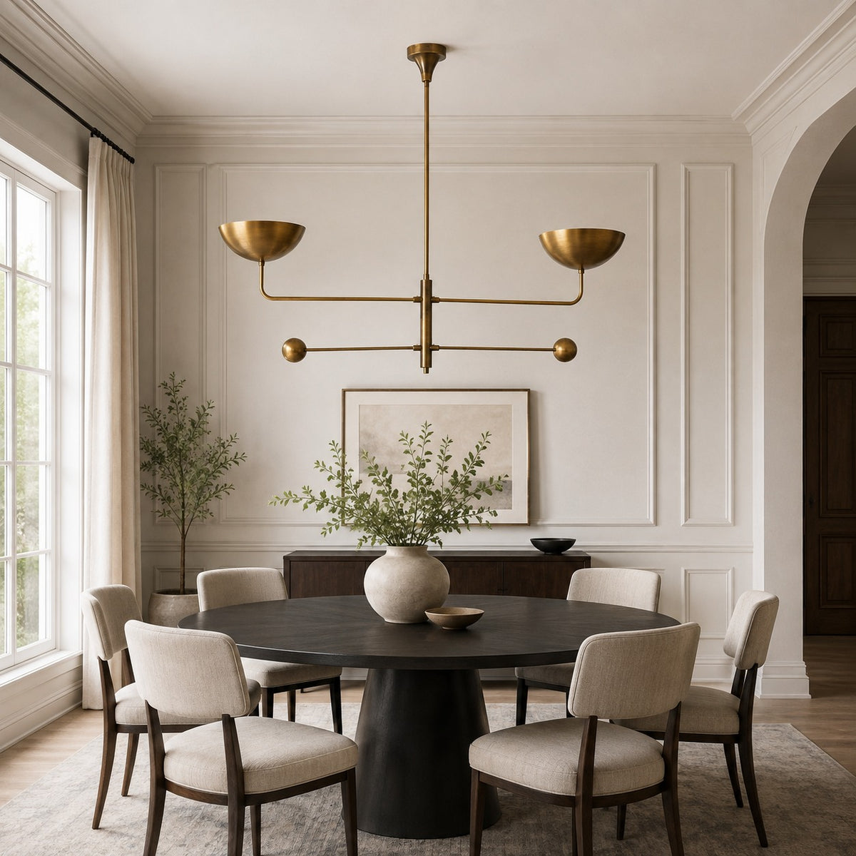Modern Nautical Chandelier Hanging Light Adjustable Height Antique Brass Metal LED