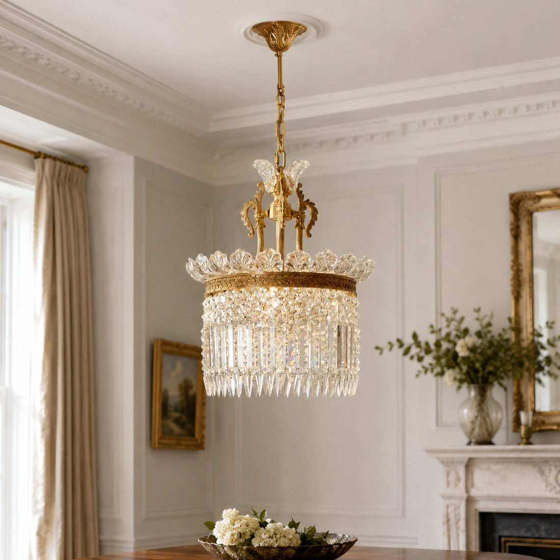 Modern Chandelier Adjustable Height Hanging Light Metal Frame with Glass Shade LED 24 Inch