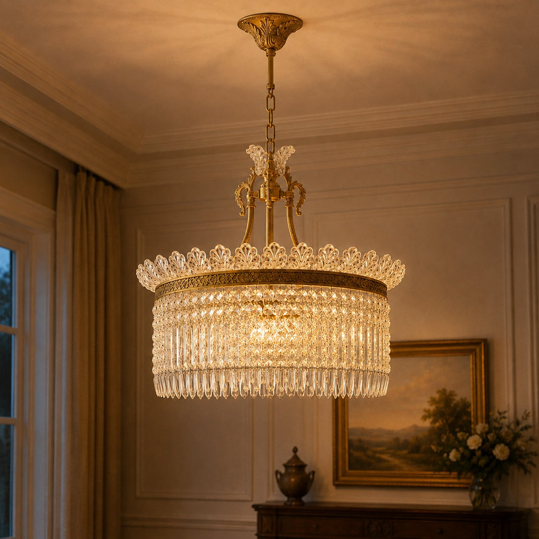 Modern Chandelier Adjustable Height Hanging Light Metal Frame with Glass Shade LED 24 Inch