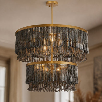 Modern Chandelier Light Adjustable Dimmable Metal Glass Pendant Fixture for Dining Room