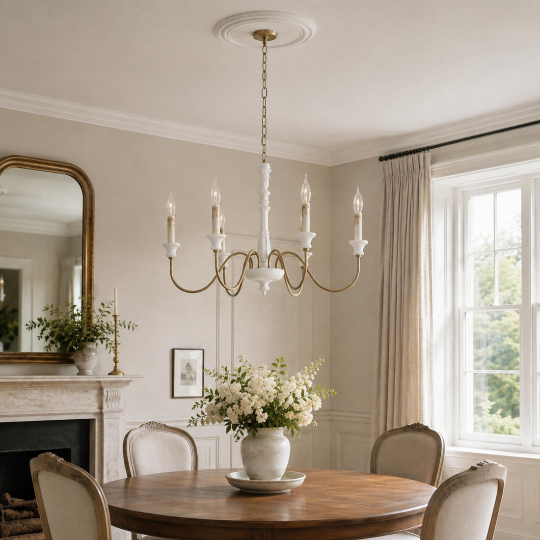 Modern Chandelier Light Hanging Fixture Metal Frame with Adjustable Height Glass Shades 5 Light