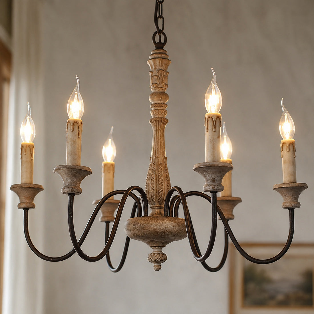 Modern Chandelier Light Hanging Fixture Metal Frame with Adjustable Height Glass Shades 5 Light