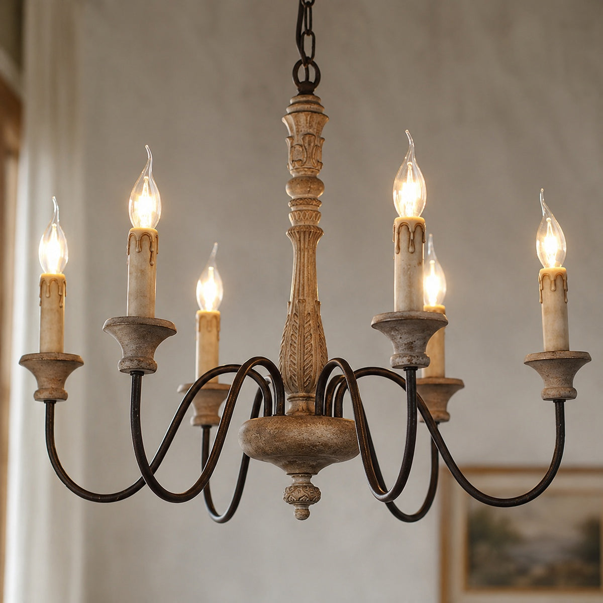 Modern Chandelier Light Hanging Fixture Metal Frame with Adjustable Height Glass Shades 5 Light