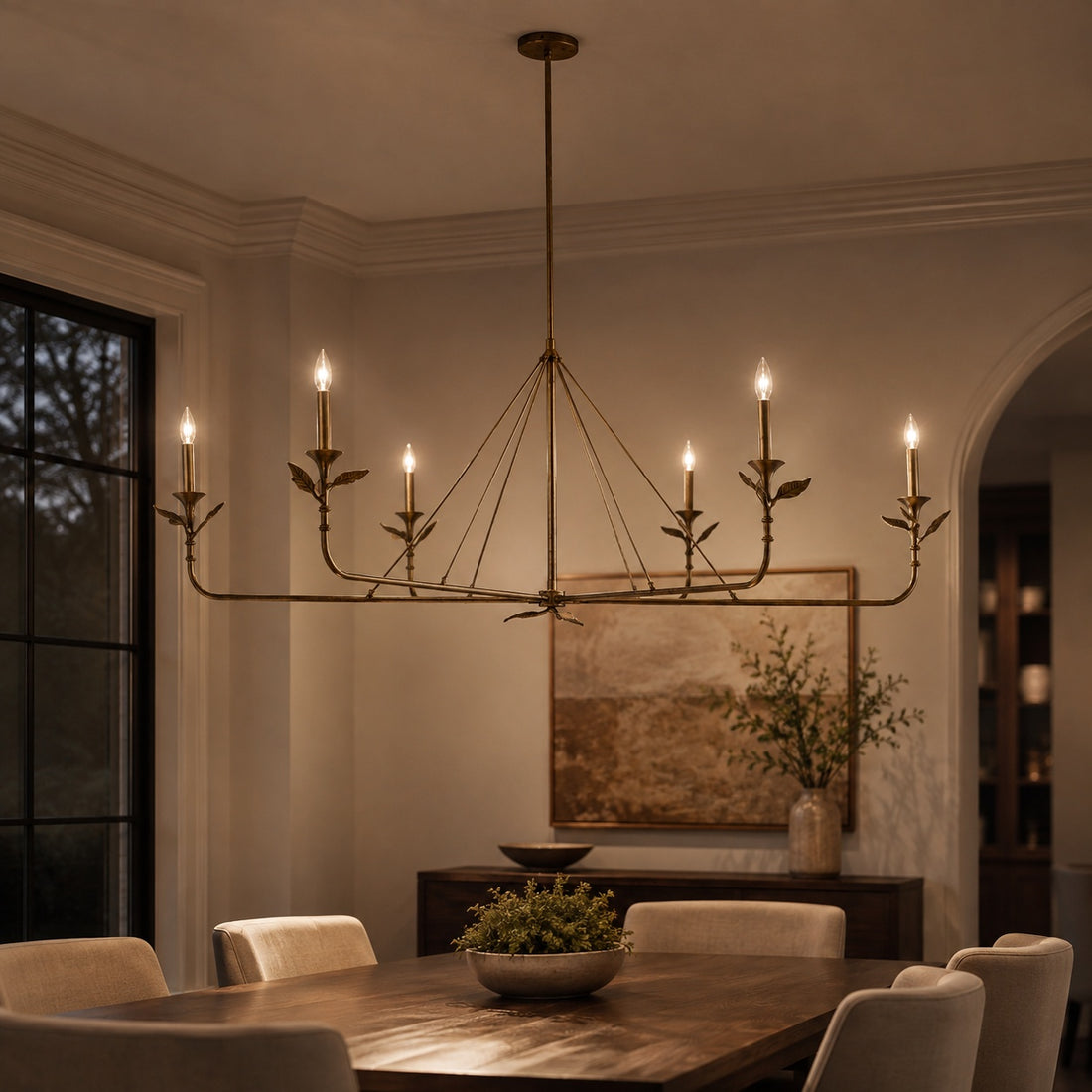 Modern Chandelier Light Hanging Fixture Metal Antique Brass LED Adjustable Height