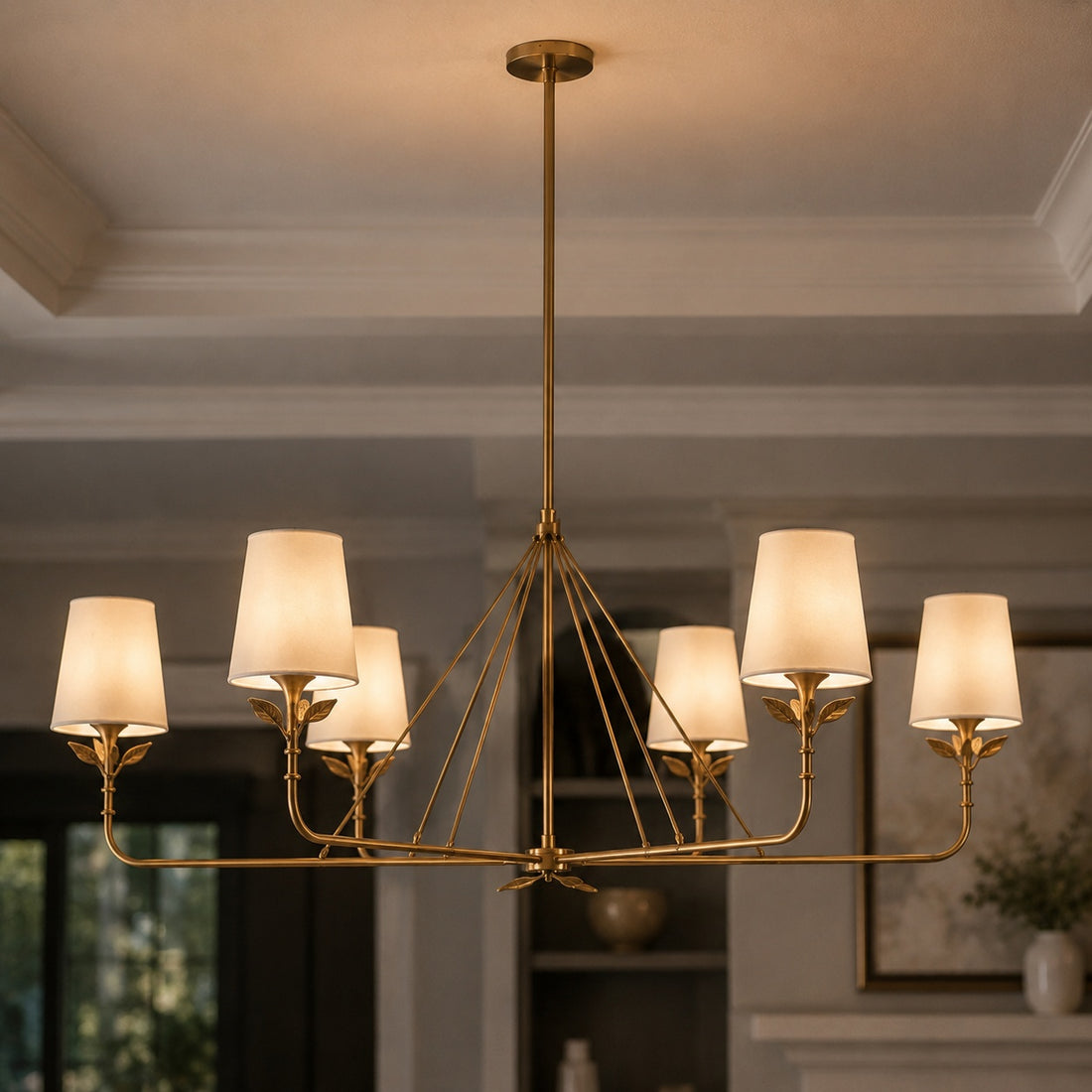 Modern Chandelier Light Hanging Fixture Metal Antique Brass LED Adjustable Height