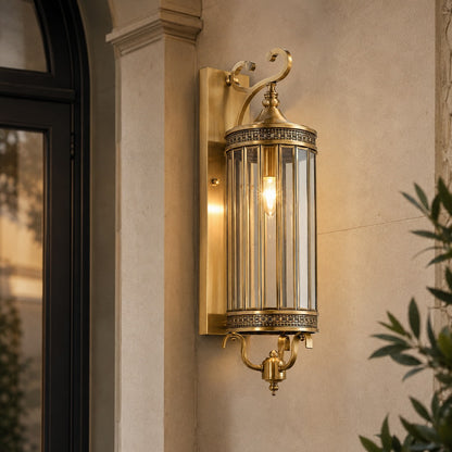 Vintage Outdoor Wall Light Waterproof Wall Mounted Copper Glass LED Sconce for Gardens Patios
