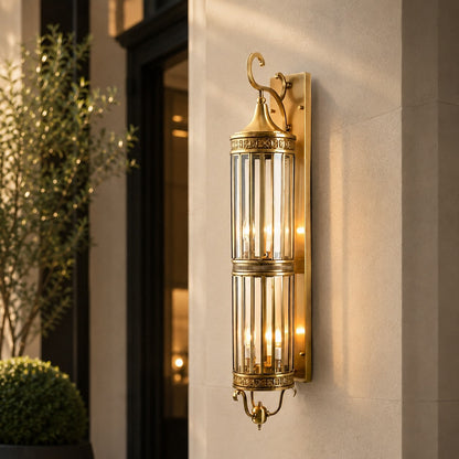 Vintage Outdoor Wall Light Waterproof Wall Mounted Copper Glass LED Sconce for Gardens Patios