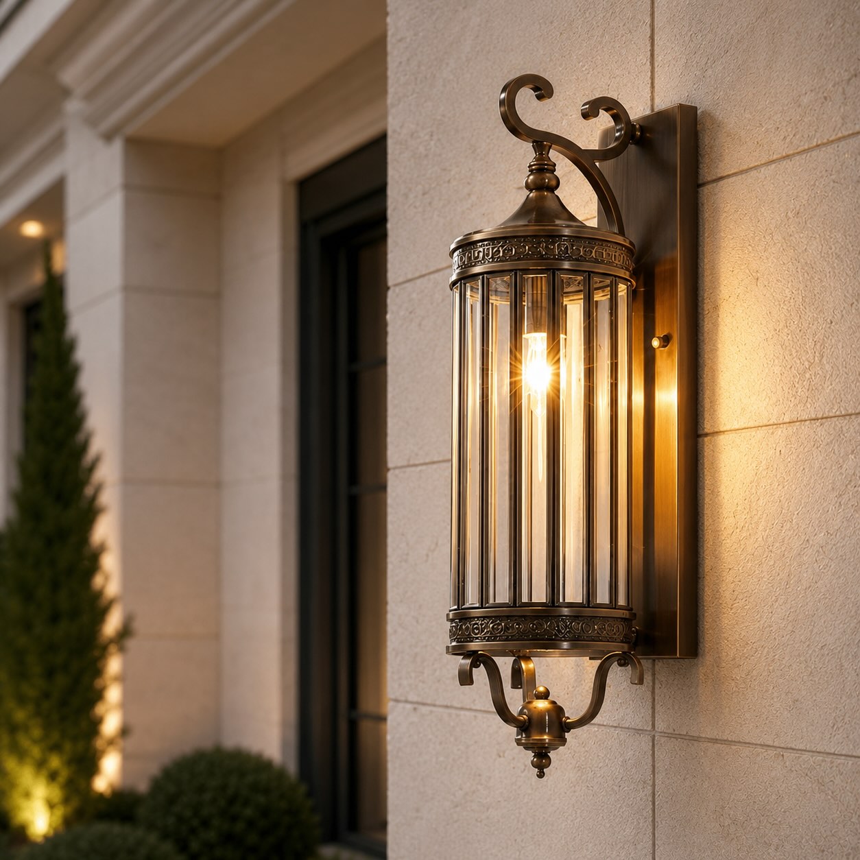 Vintage Outdoor Wall Light Waterproof Wall Mounted Copper Glass LED Sconce for Gardens Patios