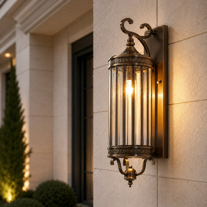 Vintage Outdoor Wall Light Waterproof Wall Mounted Copper Glass LED Sconce for Gardens Patios