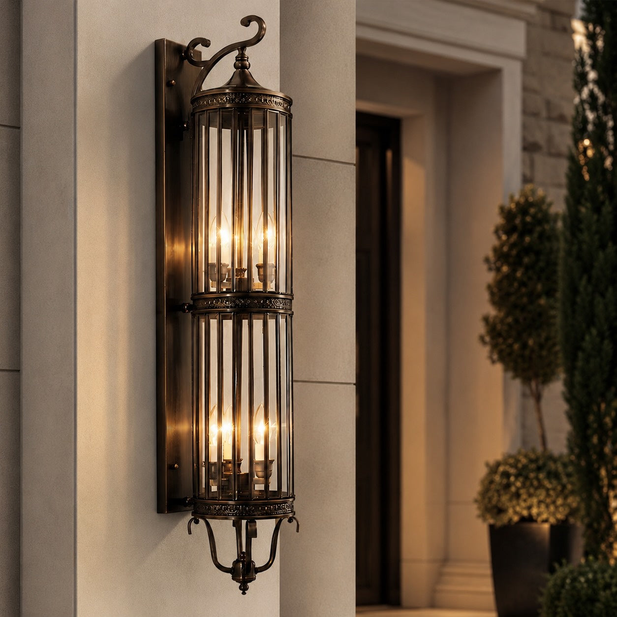 Vintage Outdoor Wall Light Waterproof Wall Mounted Copper Glass LED Sconce for Gardens Patios