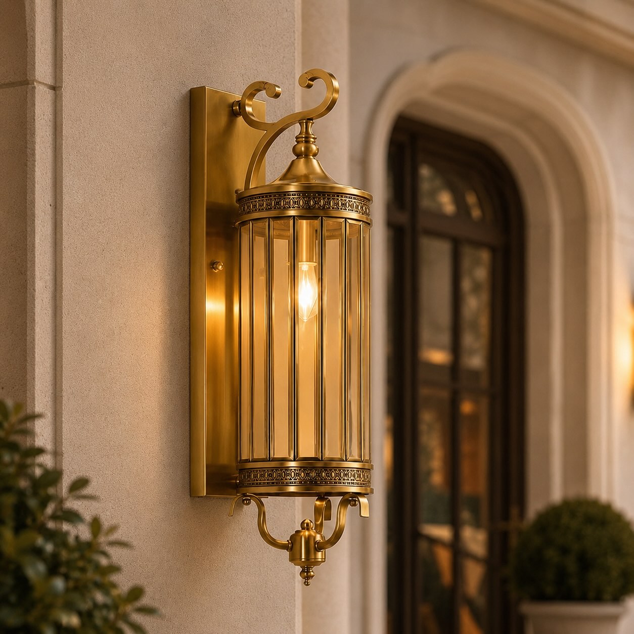 Vintage Outdoor Wall Light Waterproof Wall Mounted Copper Glass LED Sconce for Gardens Patios