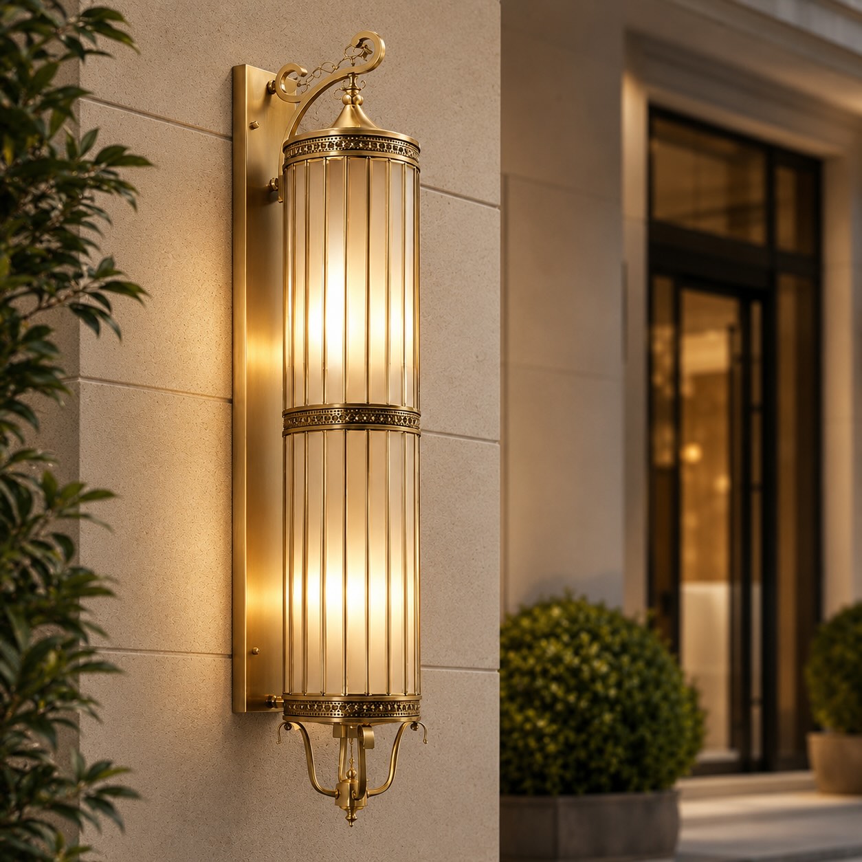 Vintage Outdoor Wall Light Waterproof Wall Mounted Copper Glass LED Sconce for Gardens Patios