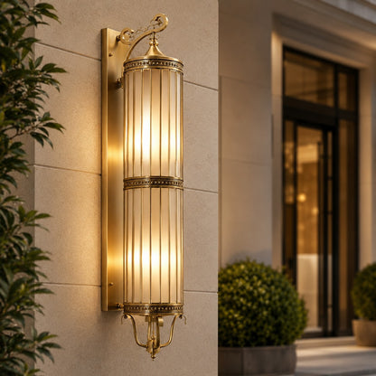 Vintage Outdoor Wall Light Waterproof Wall Mounted Copper Glass LED Sconce for Gardens Patios