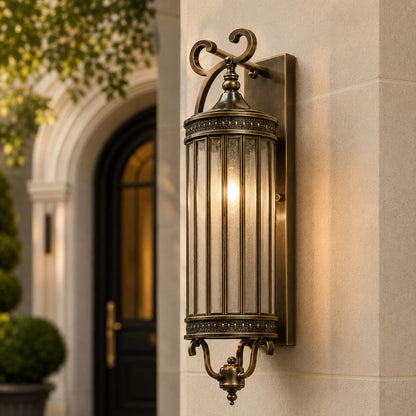 Vintage Outdoor Wall Light Waterproof Wall Mounted Copper Glass LED Sconce for Gardens Patios