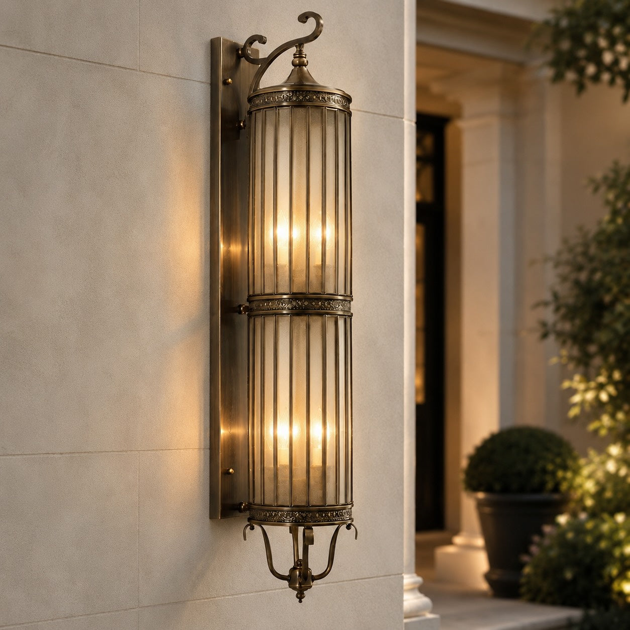 Vintage Outdoor Wall Light Waterproof Wall Mounted Copper Glass LED Sconce for Gardens Patios